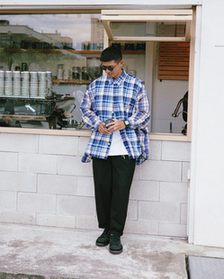 MADNESS CHECKED PATCH SHIRT 23SS 格子拼接长袖衬衫男 余文乐