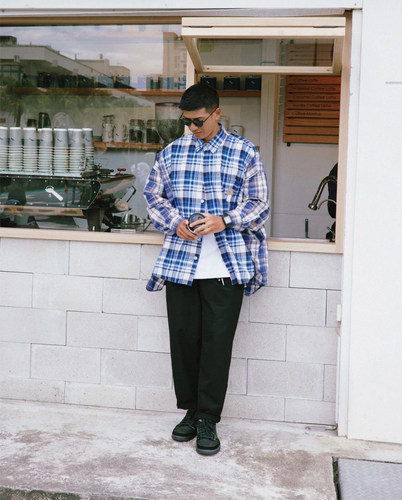 MADNESS余文乐格子拼接长袖衬衫