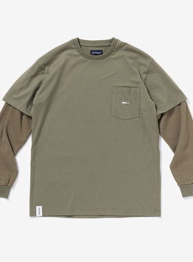 「现货」DESCENDANT MILITIA LAYERED TEE 19SS口袋假两件长袖T恤