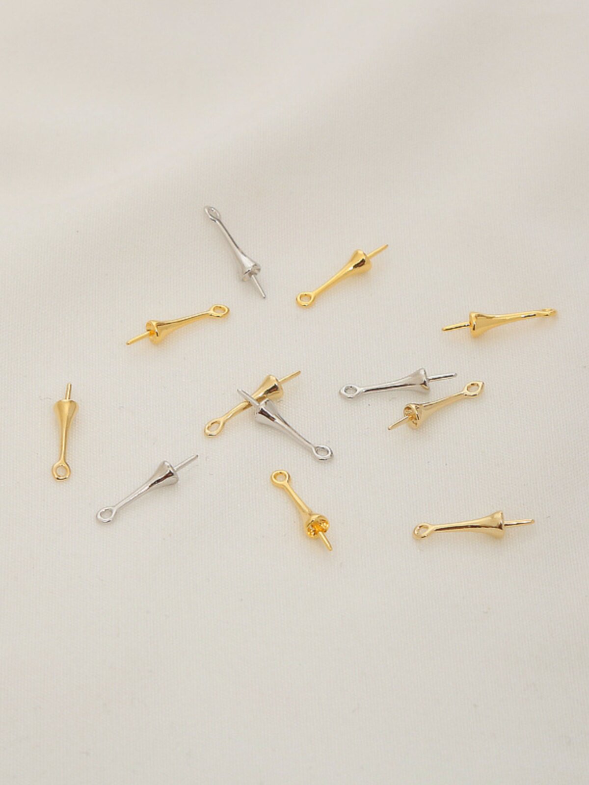 18K 구리 도금 진짜 골드 색상 보존 벨트 하프 홀 옥 크리스탈 진주 홀더 DIY 수제 보석 귀걸이 매달려 펜던트