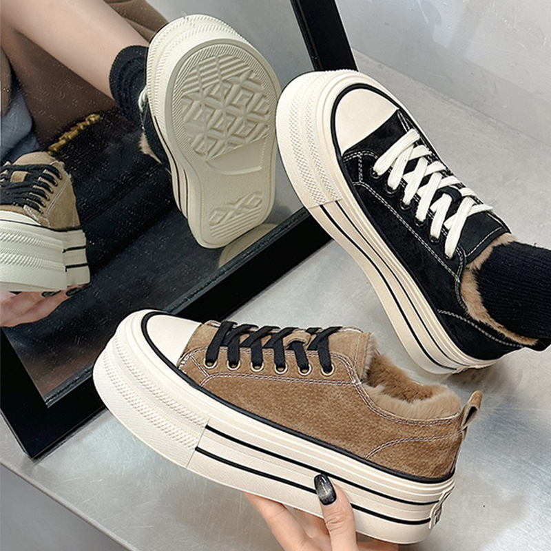 真皮帆布鞋女冬季加绒加厚棉鞋