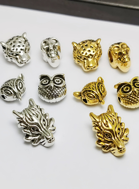 diy饰品手链合金狼头皮绳散珠
