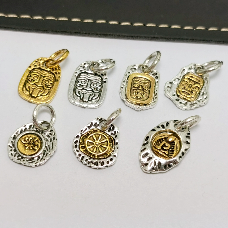 藏银合金扎基拉姆吊坠配件双色吊牌挂件手串配饰 DIY手工饰品材料