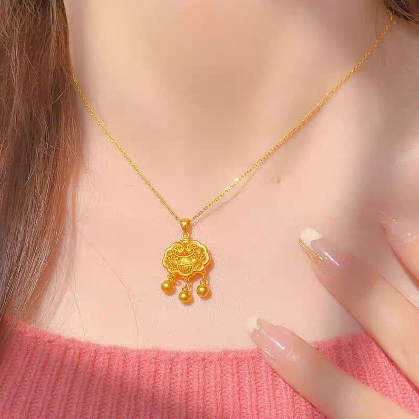 古法传承吉祥如意福字平安锁骨链