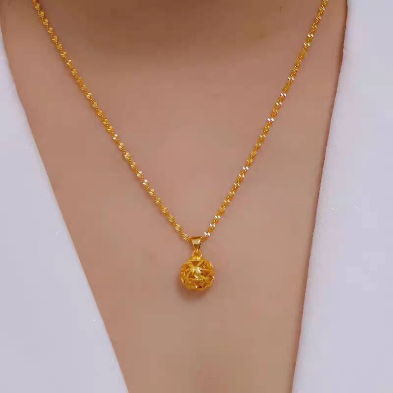 香港沙金项链女款送妈妈礼招财纳福璀璨之星吊坠黄金色锁骨链百搭