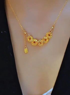 爆闪古法五帝钱币项链女不掉色