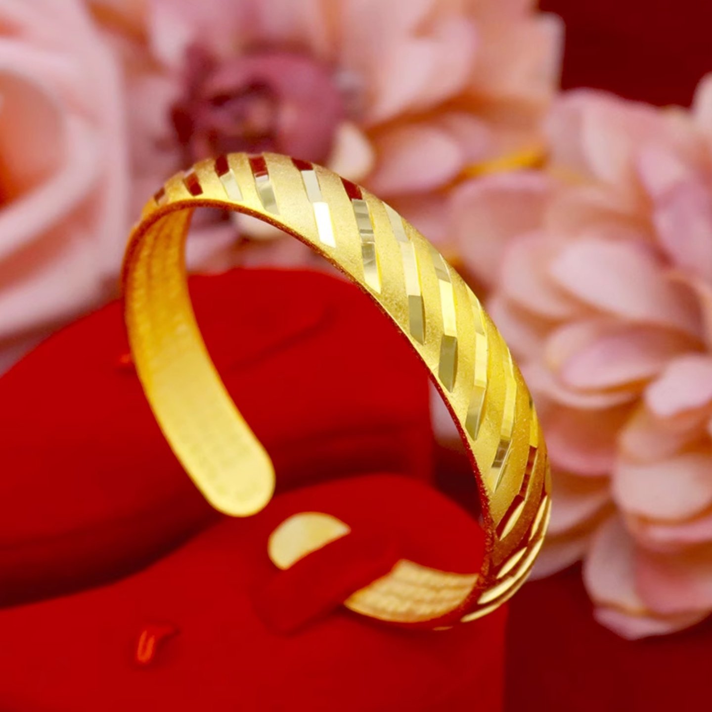 古法心经沙金手镯女开口送妈妈首饰实心仿真黄金色镯子不掉色手环