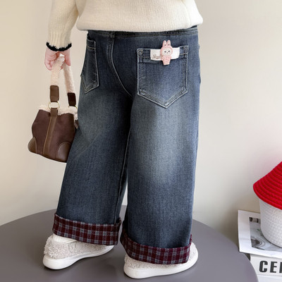 儿童牛仔布口袋微弹秋冬女裤子