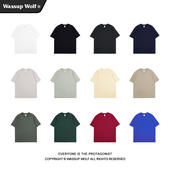 情侣纯色打底衫 WASSUP美式 圆领半袖 t恤男女夏季 250g重磅纯棉短袖