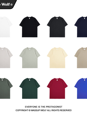 WASSUP美式250g重磅纯棉短袖t恤男女夏季圆领半袖情侣纯色打底衫