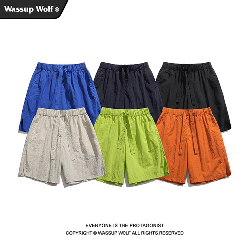 Wassup Wolf夏季冰感速干潮牌短裤男五分休闲裤宽松户外沙滩裤子