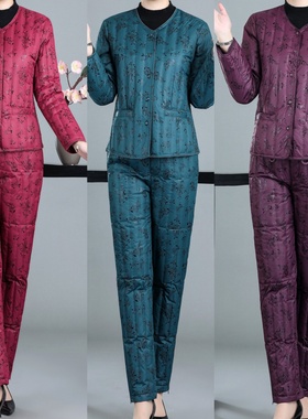 冬季中老年人轻薄羽绒服内胆套装女装大码妈妈装冬装上衣+裤子