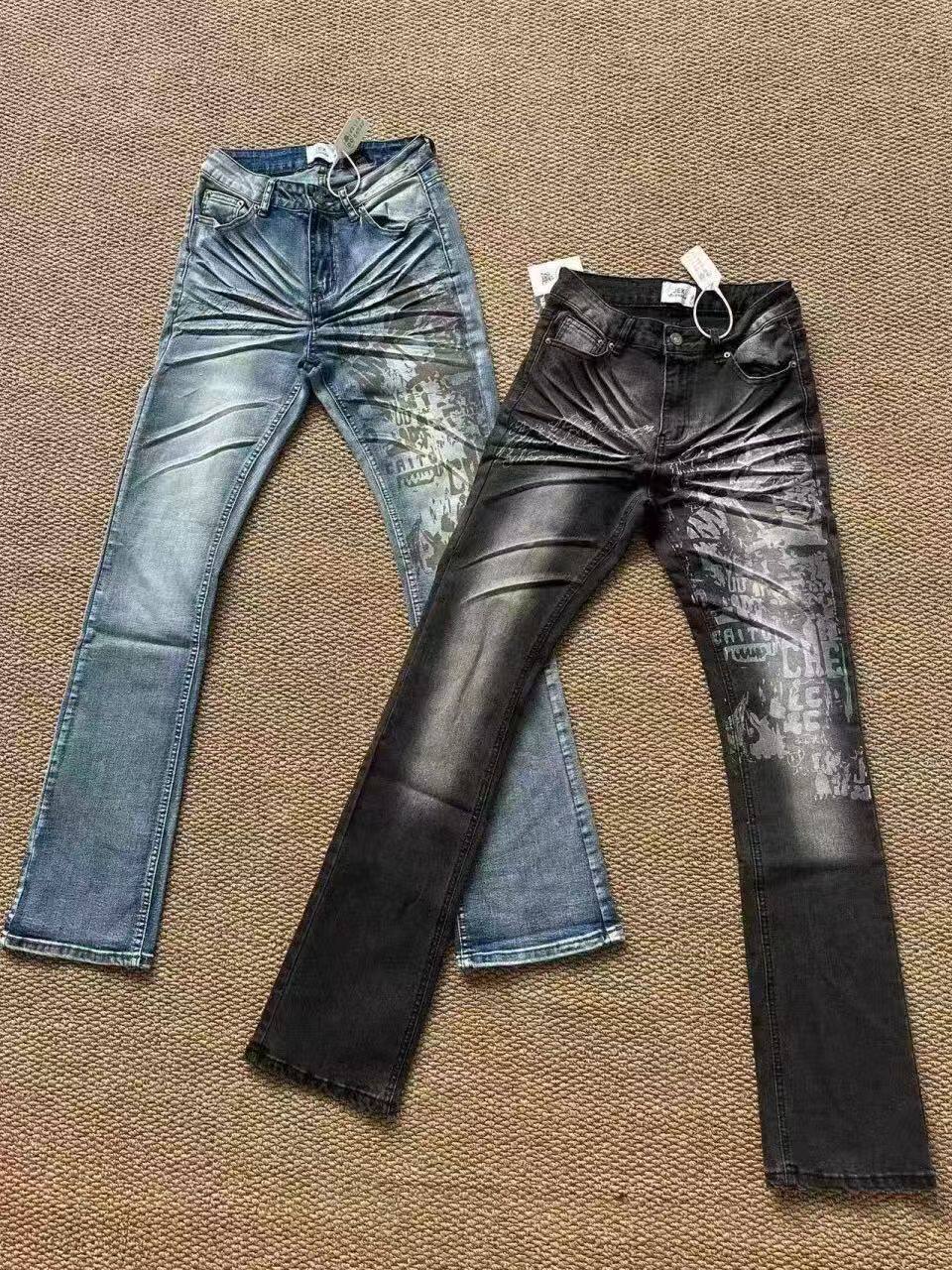 美式高街cleanfit风格水洗黑色微喇叭牛仔裤直筒修身裤子男女情侣