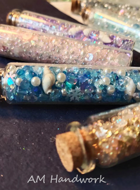 junkjournal艺术垃圾杂志碎石漂流瓶超闪混合碎石玻璃瓶素材水晶