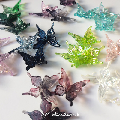 透明双彩蝴蝶junkjournal手账装饰手工diy配件树脂滴胶渐变串珠