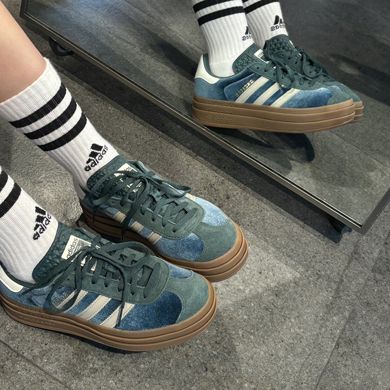 阿迪达斯三叶草GAZELLE女鞋复古厚底增高板鞋德训T头鞋 IG4391