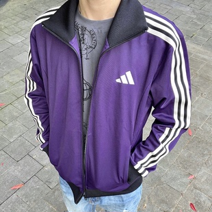 阿迪达斯男子外套立领三条纹复古针织运动休闲宽松透气夹克KT0839