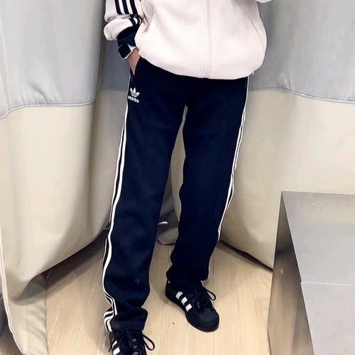 阿迪达斯三叶草男女华夫格三条纹直筒休闲运动训练长裤JX2816