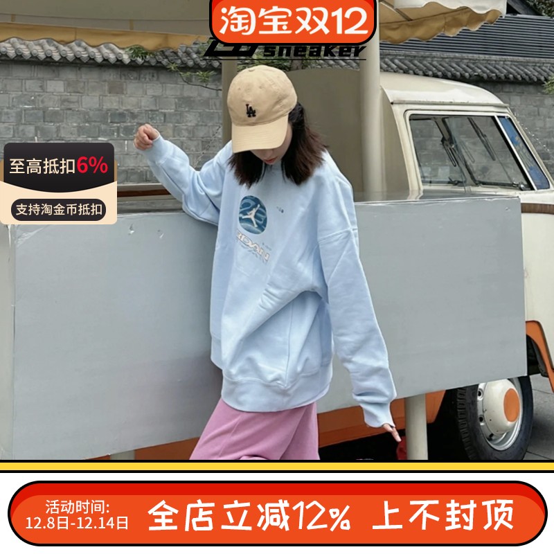 耐克NIKE女子JORDAN宽松针织加绒印花圆领套头卫衣FV4021-423