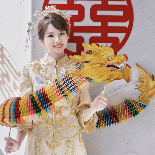 结婚摆拍神器剪纸龙手持拉花彩色龙头结婚拍照龙道具剪纸舞龙创意