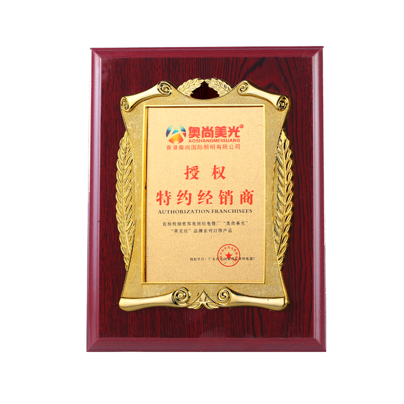 实木金箔奖牌定制定做木托授权牌木质荣誉牌公司代理牌匾铜牌奖杯