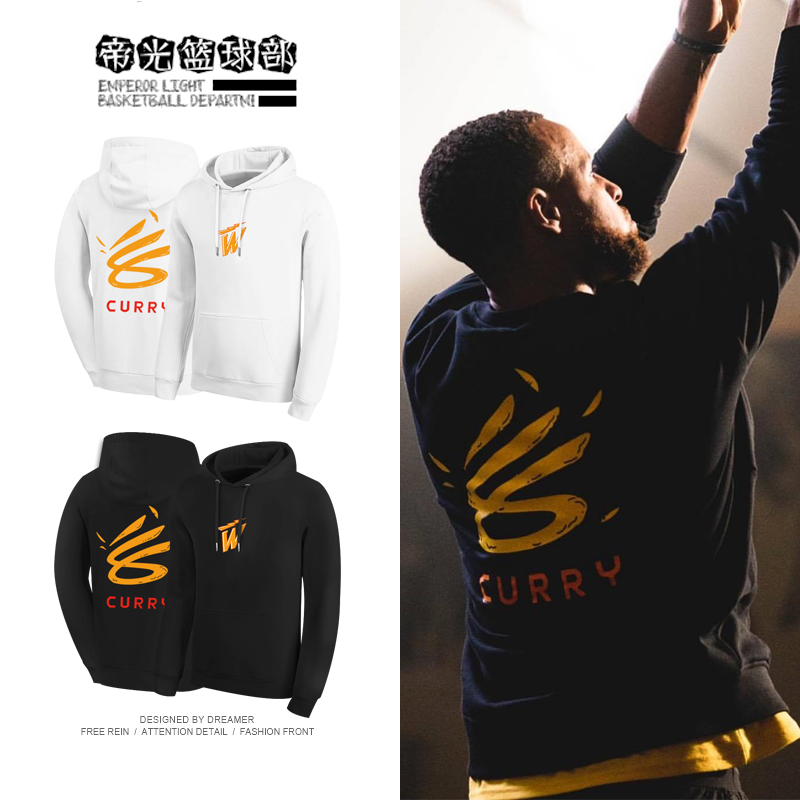 勇士库里同款新logo标篮球卫衣男连帽 curry训练服运动套头衫加绒