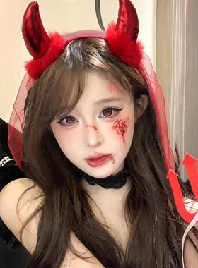 万圣节红色小恶魔牛角毛绒发箍