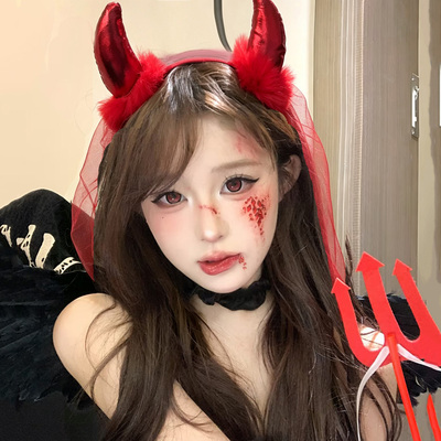 万圣节红色小恶魔牛角毛绒发箍
