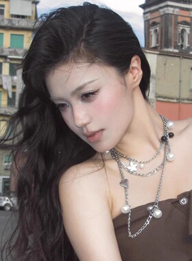 甜酷辣妹珍珠长款项链女