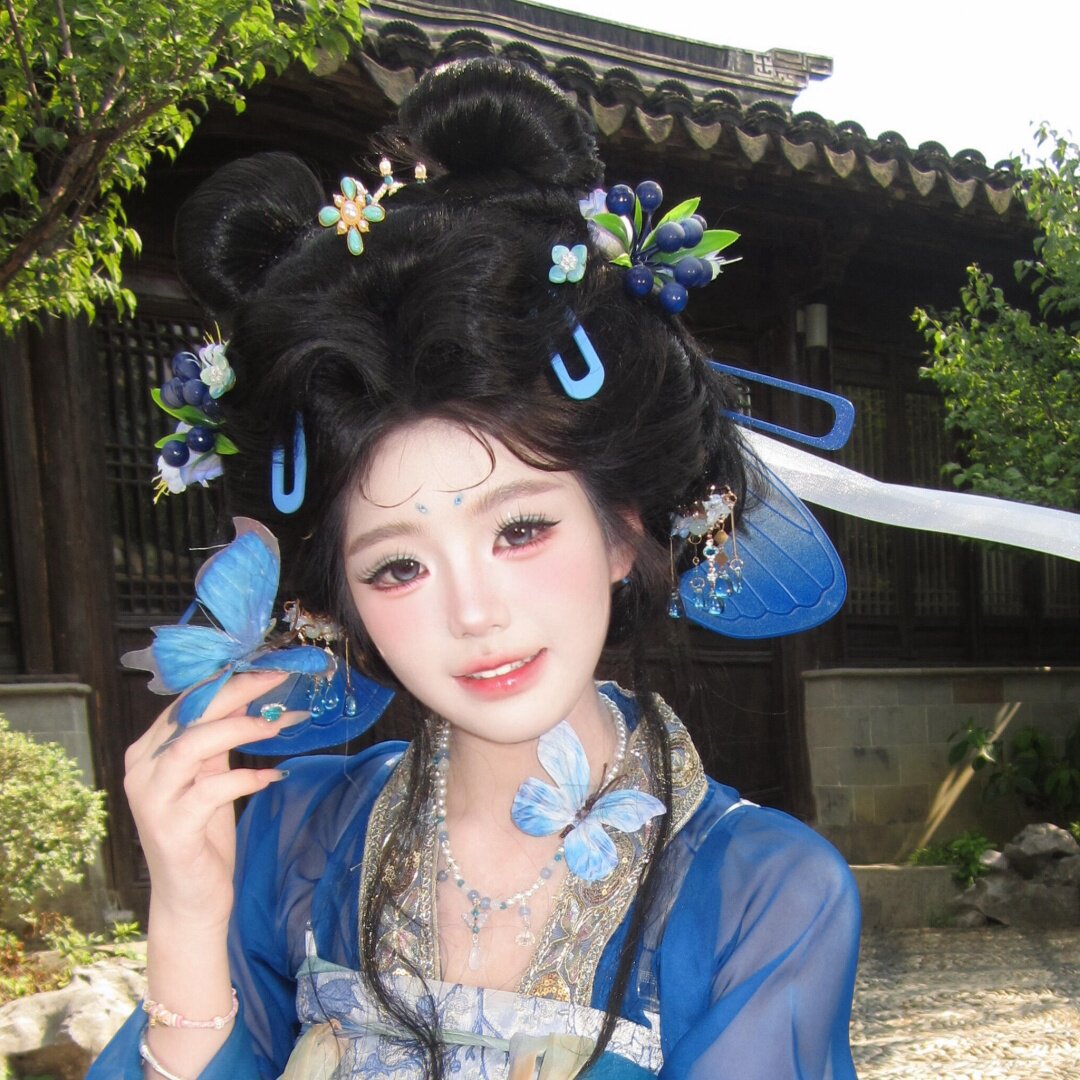 古风汉服仿真蓝莓果实发夹超仙宋制装扮盘发拍照道具发饰簪花头饰
