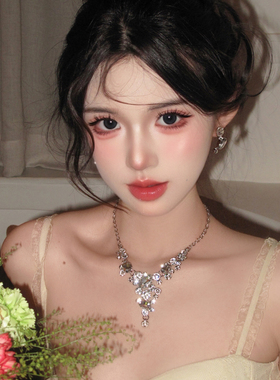 韩式新娘水钻项链耳环套装女