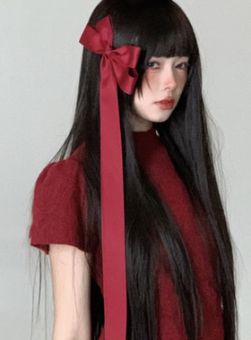 新年氛围感红色蝴蝶结飘带发夹秋冬高级感拍照边夹韩系芭蕾风头饰