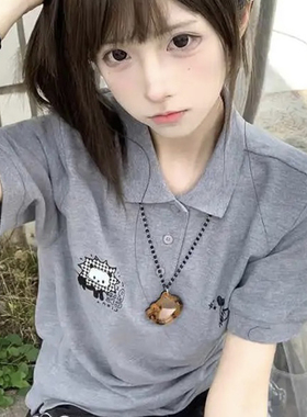 豹纹设计感小猫镜子吊坠项链女