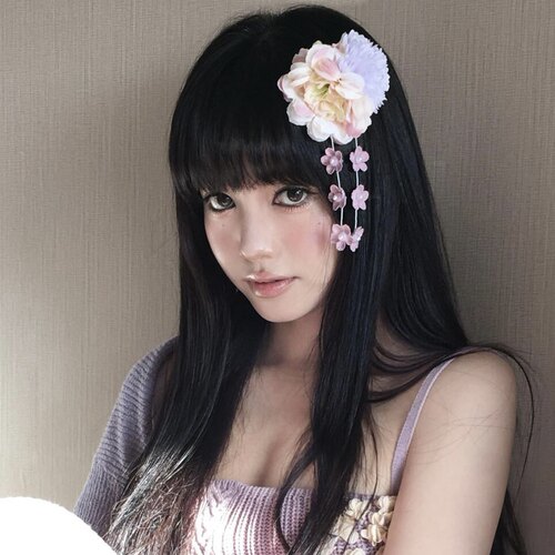 新中式紫色绣球花朵流苏发夹女