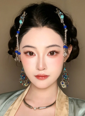 新中式国风仿松石流苏发夹
