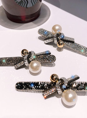 韩国仿珍珠发夹带钻发夹顶夹一字夹韩版发饰时尚水钻百搭边夹头饰