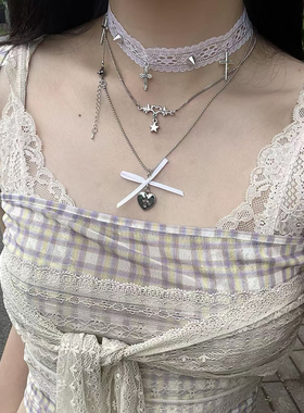 超仙白蕾丝十字架锁骨链女
