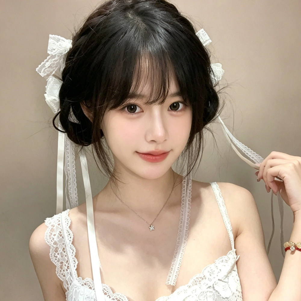 芭蕾风白色蝴蝶结发夹女图片