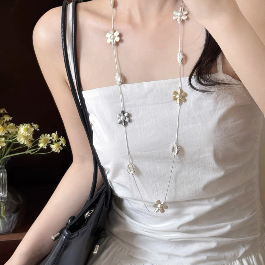韩系简约金属花朵撞色项链女