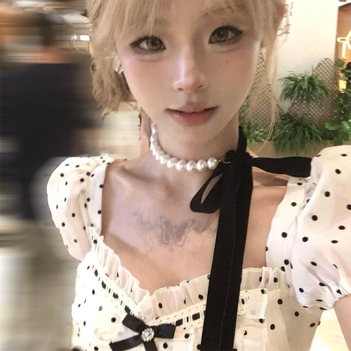 复古高级感黑丝带蝴蝶结珍珠项链