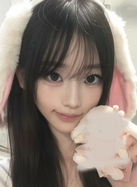 软萌可爱白色垂耳兔发箍女