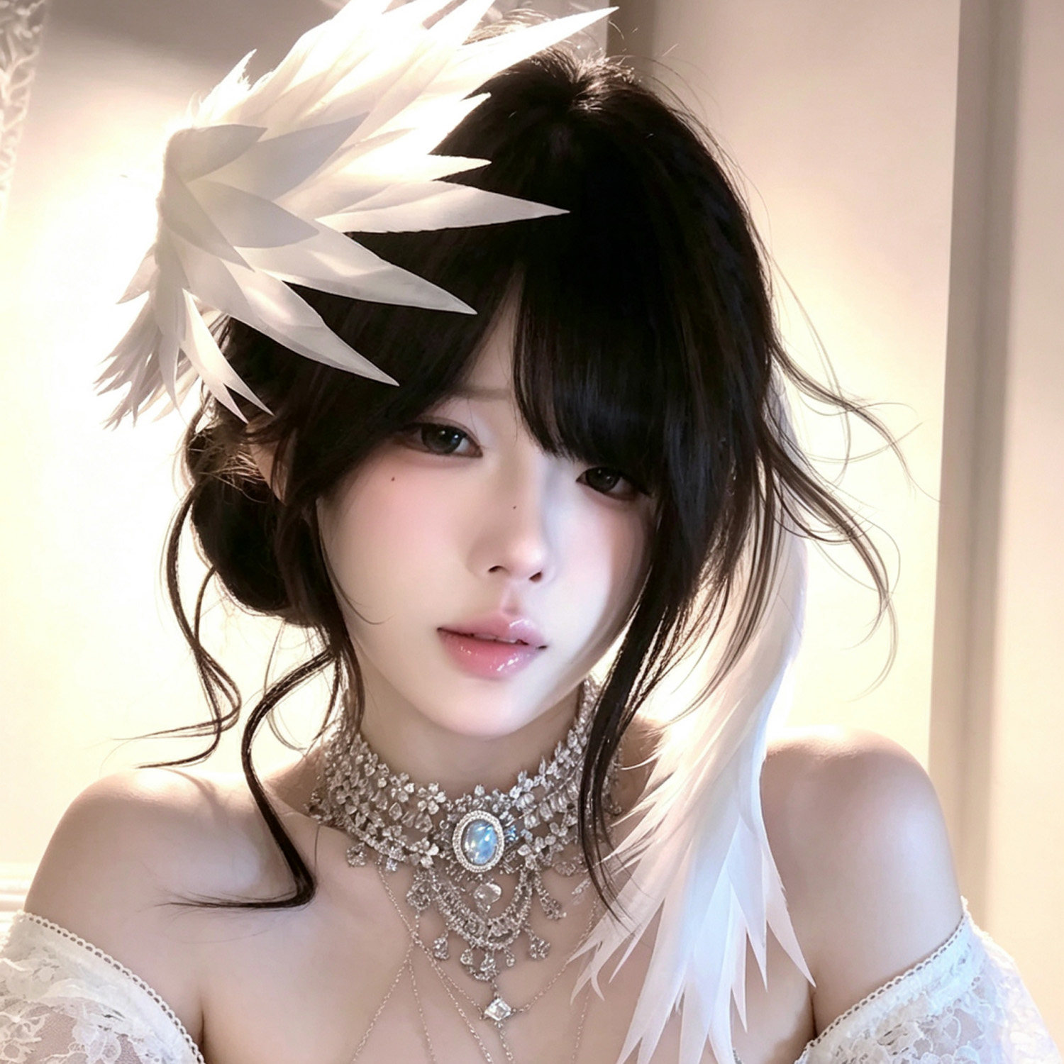 超仙白色天使羽毛翅膀发夹女图片