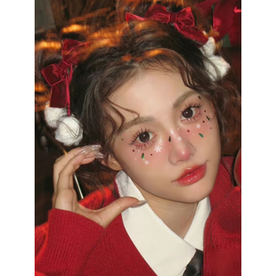 丝绒蝴蝶结发夹酒红色毛球新年发饰秋冬发卡头饰侧边女圣诞装 饰品