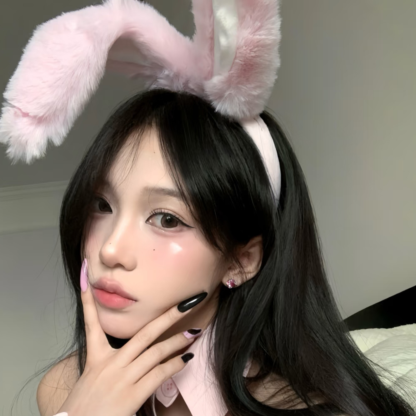 纯欲风毛绒兔子耳朵发箍