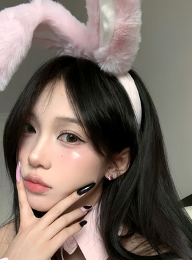 纯欲风毛绒兔子耳朵发箍头饰可爱仿真兽耳发卡圣诞节性感cos头饰