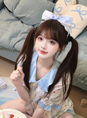 日系蓝色立体蕾丝大蝴蝶结发夹软妹Lolita发卡cos洛丽塔lo娘头饰