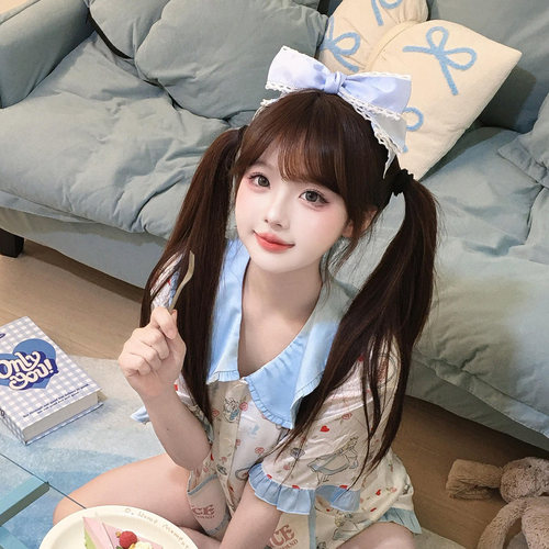 日系蓝色立体蕾丝大蝴蝶结发夹软妹Lolita发卡cos洛丽塔lo娘头饰