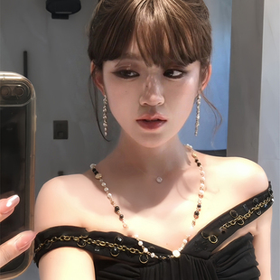 宴会主角长款满天星黑白撞色仿珍珠项链女法式轻奢小众锁骨链颈链