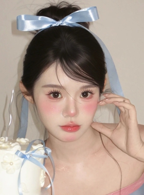 蓝色立体蝴蝶结飘带发夹