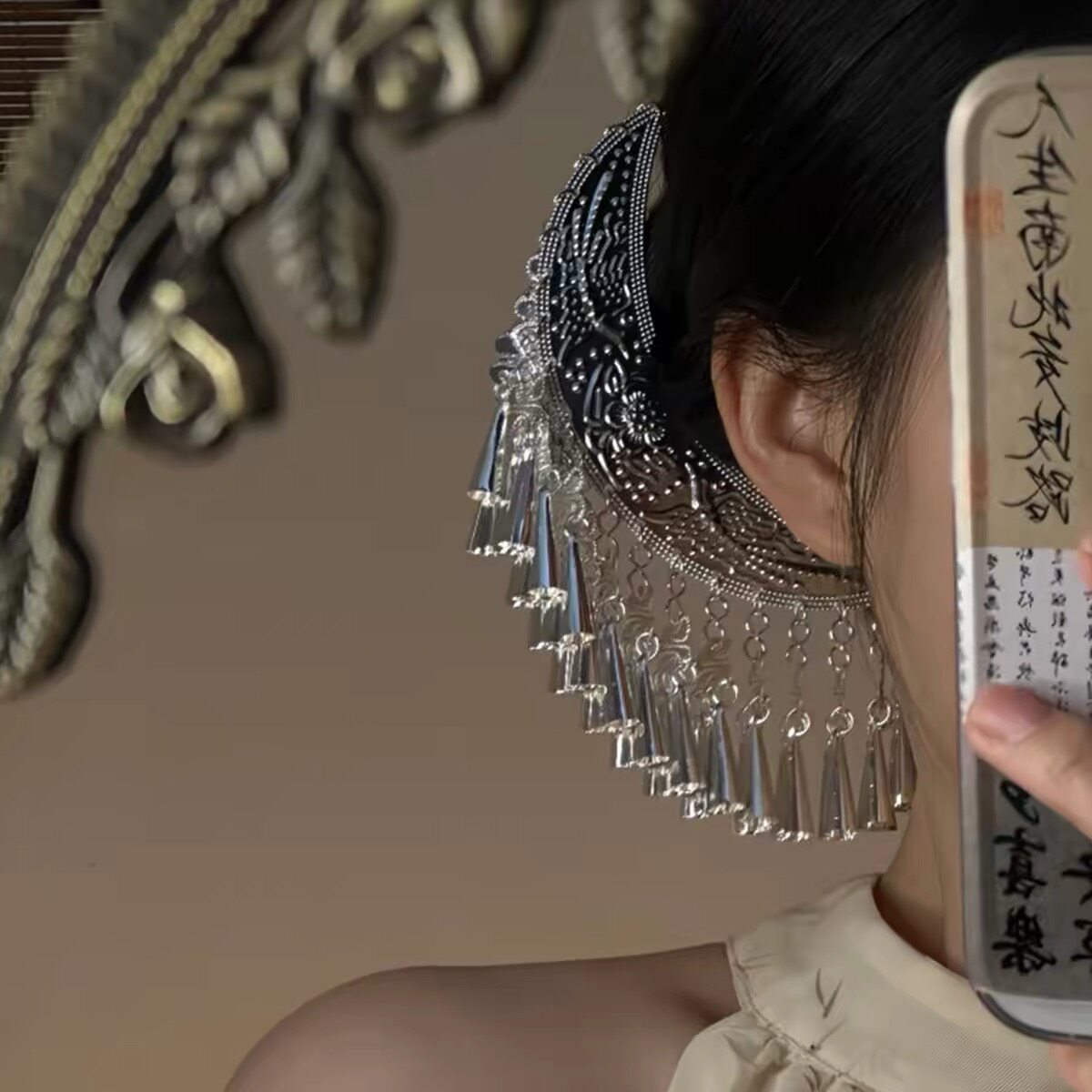 复古民族风月牙流苏发簪女银色立体蝴蝶发钗新中式仿苗银簪子发饰